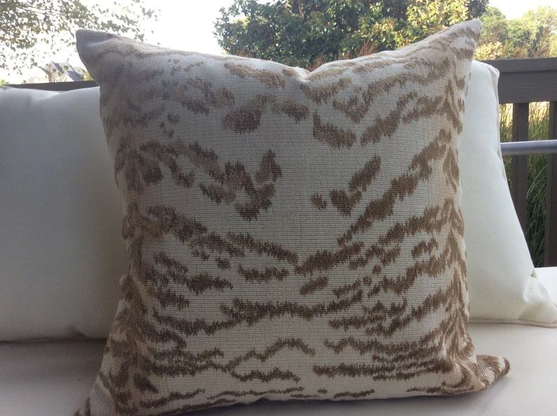 Cowtan and Tout Pillow  cover "RAJAH" in beige tiger -Tan Velvet Backing | Etsy (US)