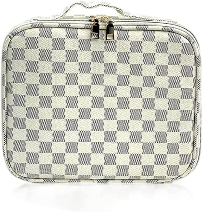 CHICREEN White Checkered Makeup Bag (Ref. Last Pic) Cosmetic Bag Travel Makeup Bag with Adjustabl... | Amazon (US)