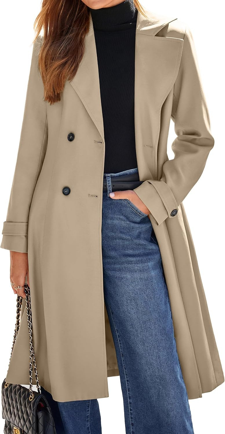 Simplee Womens Long Trench Coat Double Breasted Winter Jacket Coats | Amazon (US)