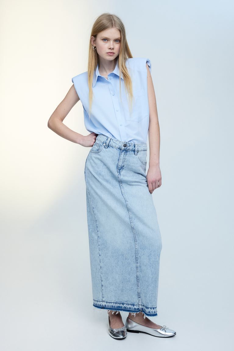 Sleeveless Shirt with Shoulder Pads - Light blue - Ladies | H&M US | H&M (US + CA)