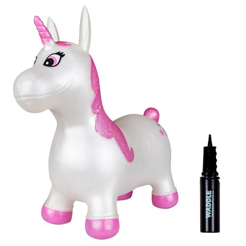 Waddle Bouncy Animal Hopper - Inflatable Hopping Animals, Indoors and Outdoors Fun, Pump Included, Riding Toys for Boys and Girls Ages 2 Years and Up, White Pink Unicorn | Amazon (US)