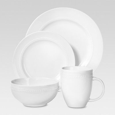 16pc Porcelain Beaded Rim Dinnerware Set White - Threshold&#8482; | Target