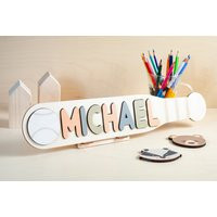 Baseball Name Puzzle With Pegs, Personalized Baby Gift, Custom Sign, Montessori Toys For Toddler, Shower Wooden Puzzle, Fidget Toy | Etsy (US)