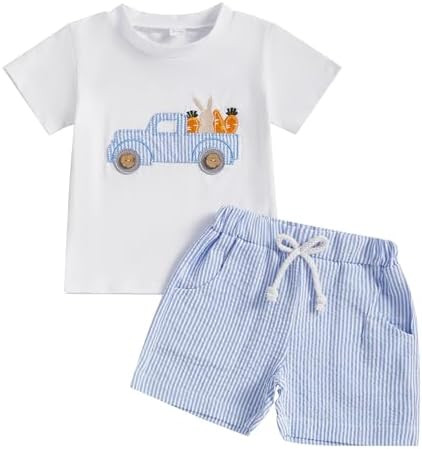 Toddler Boy Easter Outfit Baby Boy Bunny Short Sleeve T Shirt And Shorts Set 2 Piece Spring Summe... | Amazon (US)