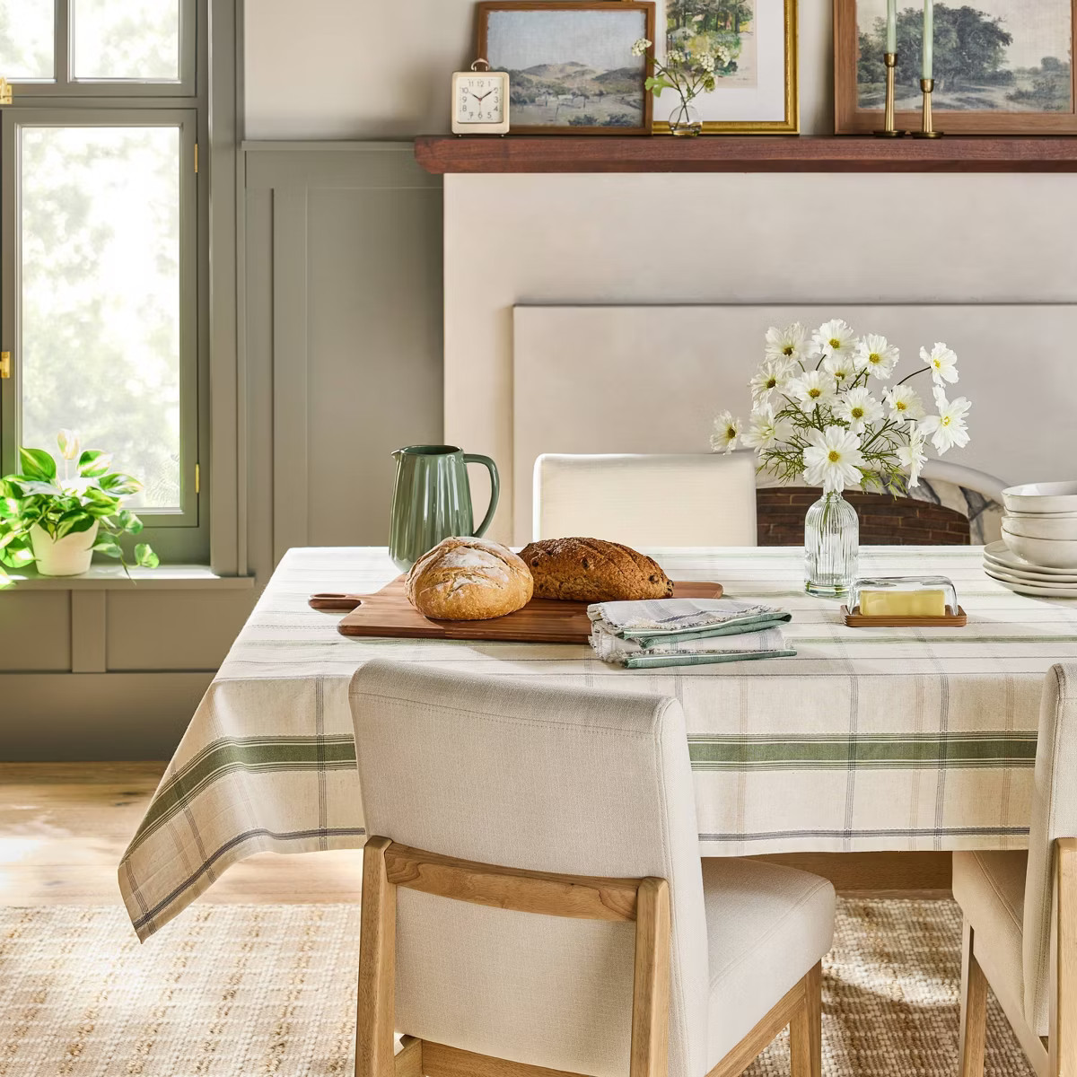 60"x84" Plaid Tablecloth Cream/Green - Hearth & Hand™ with Magnolia | Target