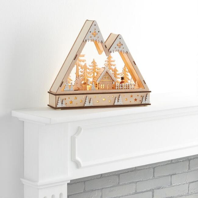 Woodcut Mountain Shadow Box Scene LED Light Up Decor | World Market