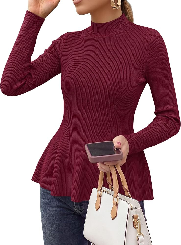 PRETTYGARDEN Women's Long Sleeve Peplum Tops Knit Pullover Fall Sweaters | Amazon (US)