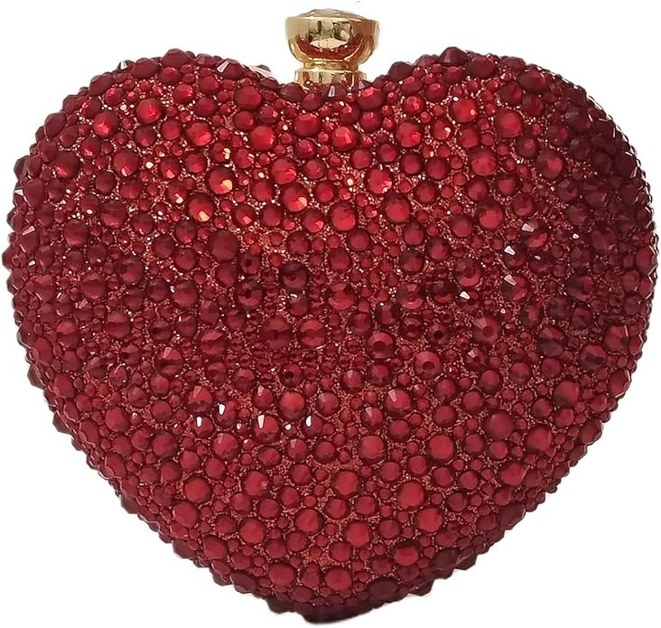 Cute Heart Shape Clutch Purse Mini Love Heart Rhinestone Wedding Handbag Party Women Purse | Amazon (US)