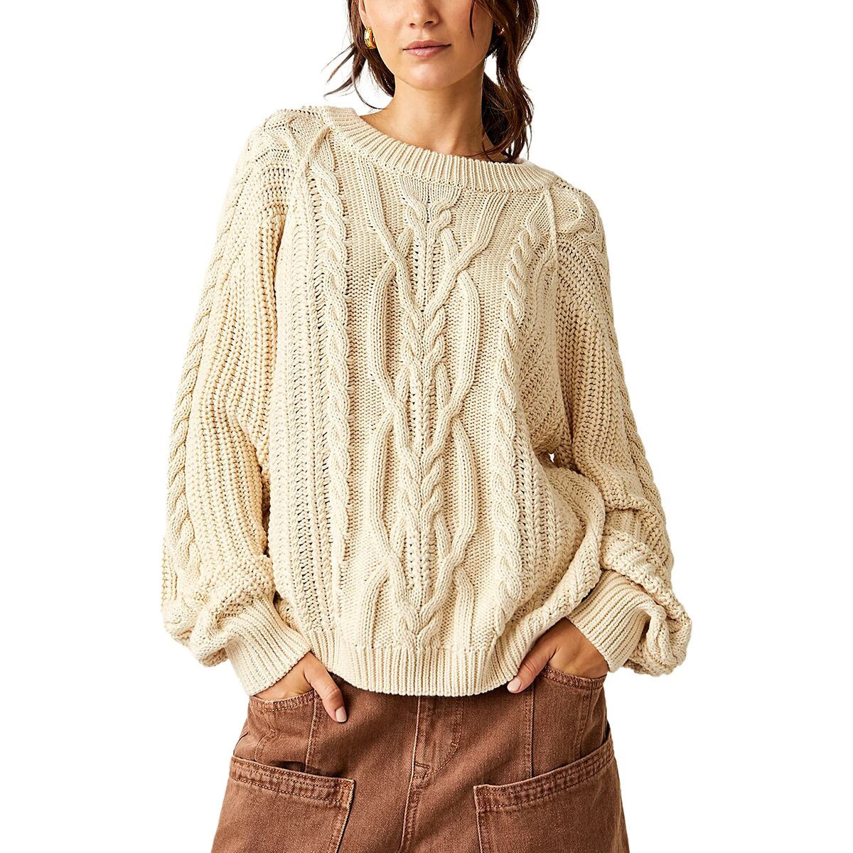 Free People Frankie Cable Sweater - Women's Butter Cream, M | Backcountry