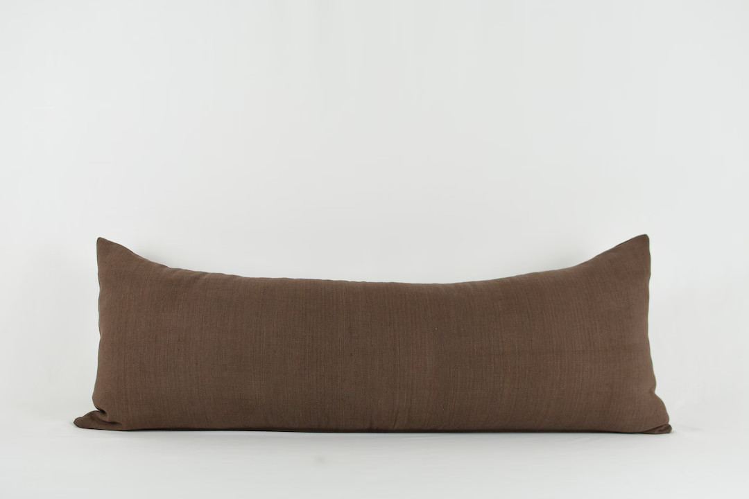 Juliet Brown Long Lumbar - Woven Cotton Brown Pillow Cover | Etsy (US)