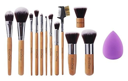 EmaxDesign 12+1 Pieces Makeup Brush Set, 12 Pieces Professional Bamboo Handle Foundation Blending... | Amazon (US)