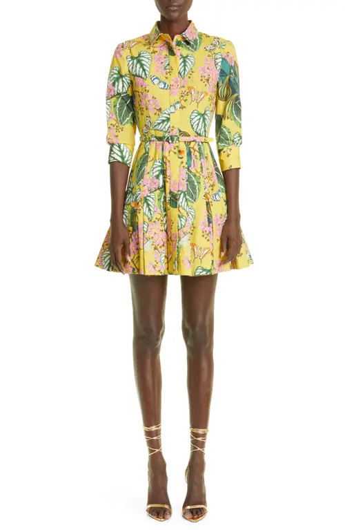 Oscar de la Renta Botanical Print Mini Shirtdress in Daffodil Multi at Nordstrom, Size 14 | Nordstrom