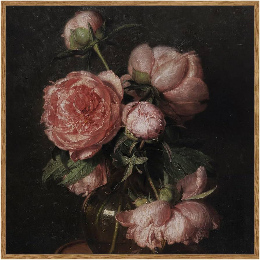 InSimSea Flower Square Framed Canvas Wall Art Prints, 12"x12" Vintage Farmhouse Floral Peony Pain... | Amazon (US)