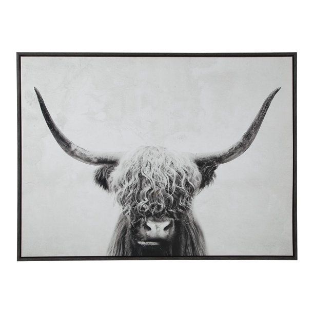 Signature Design by Ashley Pancho Grayscale Highland Cow Framed Wall Art - Walmart.com | Walmart (US)