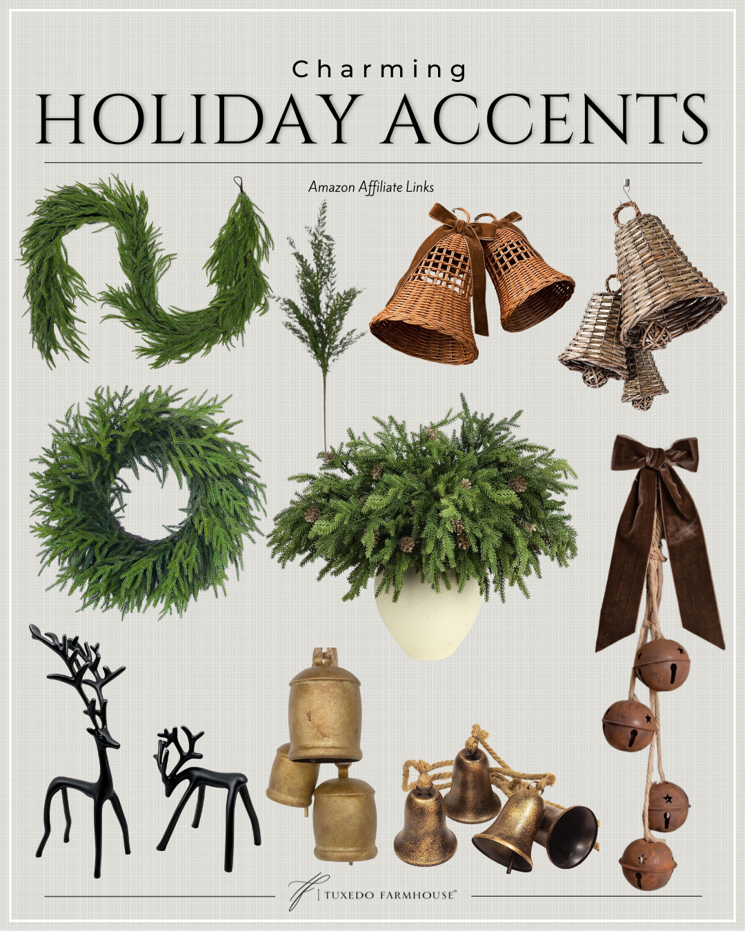 Charming holiday accents that bring all the cozy Christmas character! 🌲 I love mixing lush greenery with warm brass, woven bells, rustic finishes and rich brown velvet for a collected look that feels festive without being fussy. These are such pretty pieces for mantels, shelves, entryways and more!

#LTKHome #LTKSeasonal #LTKHoliday #ChristmasDecor #HolidayDecor #AmazonHome #ChristmasInspo #HolidayHome
 

 #LTKSeasonal #LTKHome #LTKSaleAlert