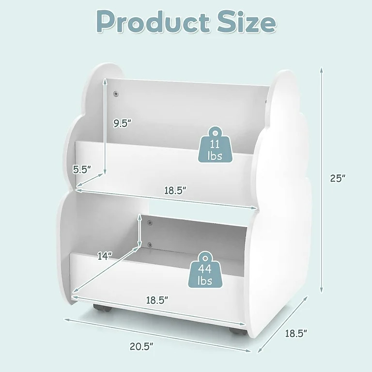 INFANS Kids Bookshelf with Wheels, Wooden Bookcase Toy Storage Cabinet Organizer Holder, Toddler ... | Walmart (US)