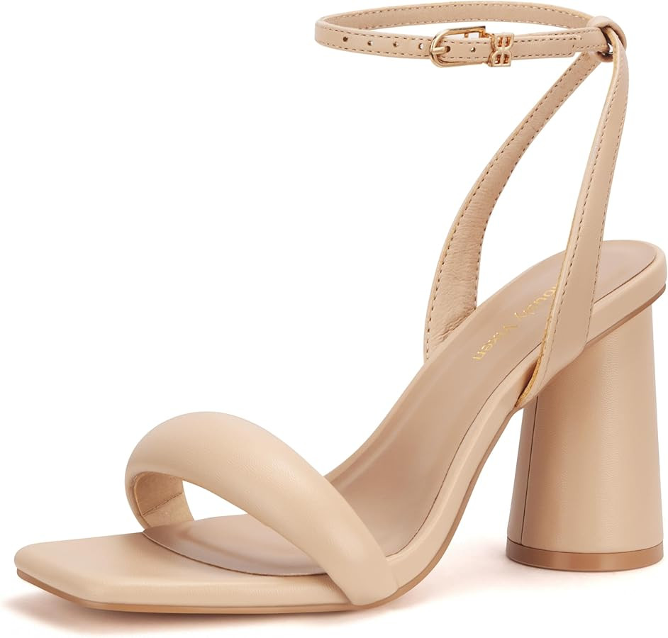 Women's Block High Heels Square Open Toe Strappy Sandals Party Wedding Ankle Strap Shoes | Amazon (US)