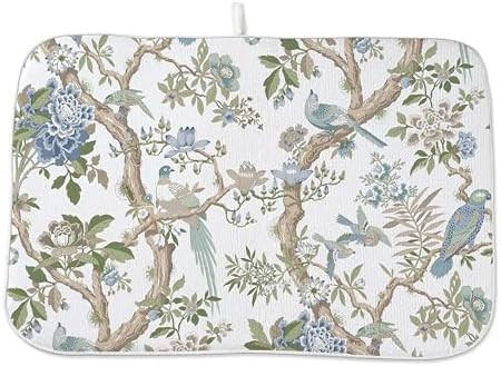 Blue Green Floral Bird Dish Drying Mats 18x24 Inch Blue Green Vintage Flowers Bird Chinoiserie De... | Amazon (US)
