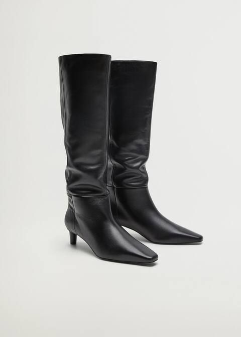 Leather boots with tall leg | MANGO (US)