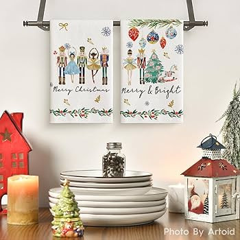 Artoid Mode Nutcrackers Xmas Balls and Trees Merry Christmas Kitchen Towels Dish Towels, 18x26 In... | Amazon (US)
