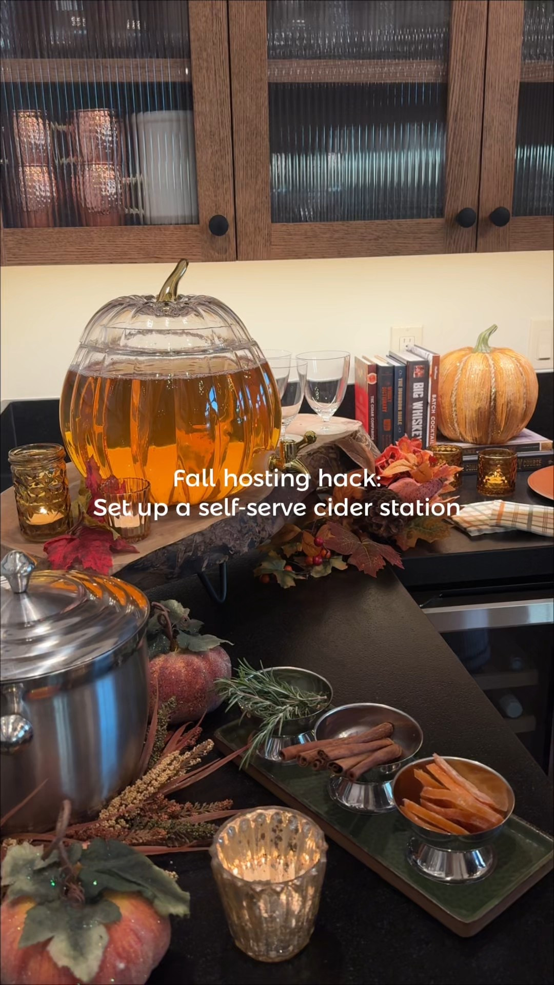 If autumn had a love language 💕, it would be a cider bar.
 
Create a little station with glasses, toppings, and warm spice; it’s part drink, part decor, all cozy. 🍁
 
Who's making this for Thanksgiving?! 🦃
 
#ciderbar #hostinghack #hostingtips #falldecor #ciderbar