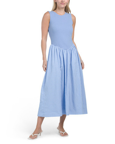 Drop Waist Mixed Media Maxi Dress For Women, Cotton/Polyester | TJ Maxx