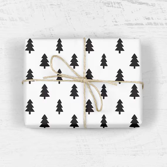 WOODLAND CHRISTMAS TREES Wrapping Paperblack and Whitewinter | Etsy | Etsy (US)