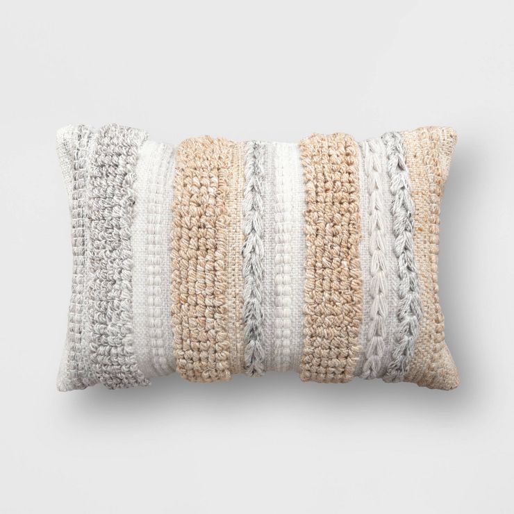 Textured Outdoor Lumbar Throw Pillow Gray/Tan/White - Threshold™ | Target