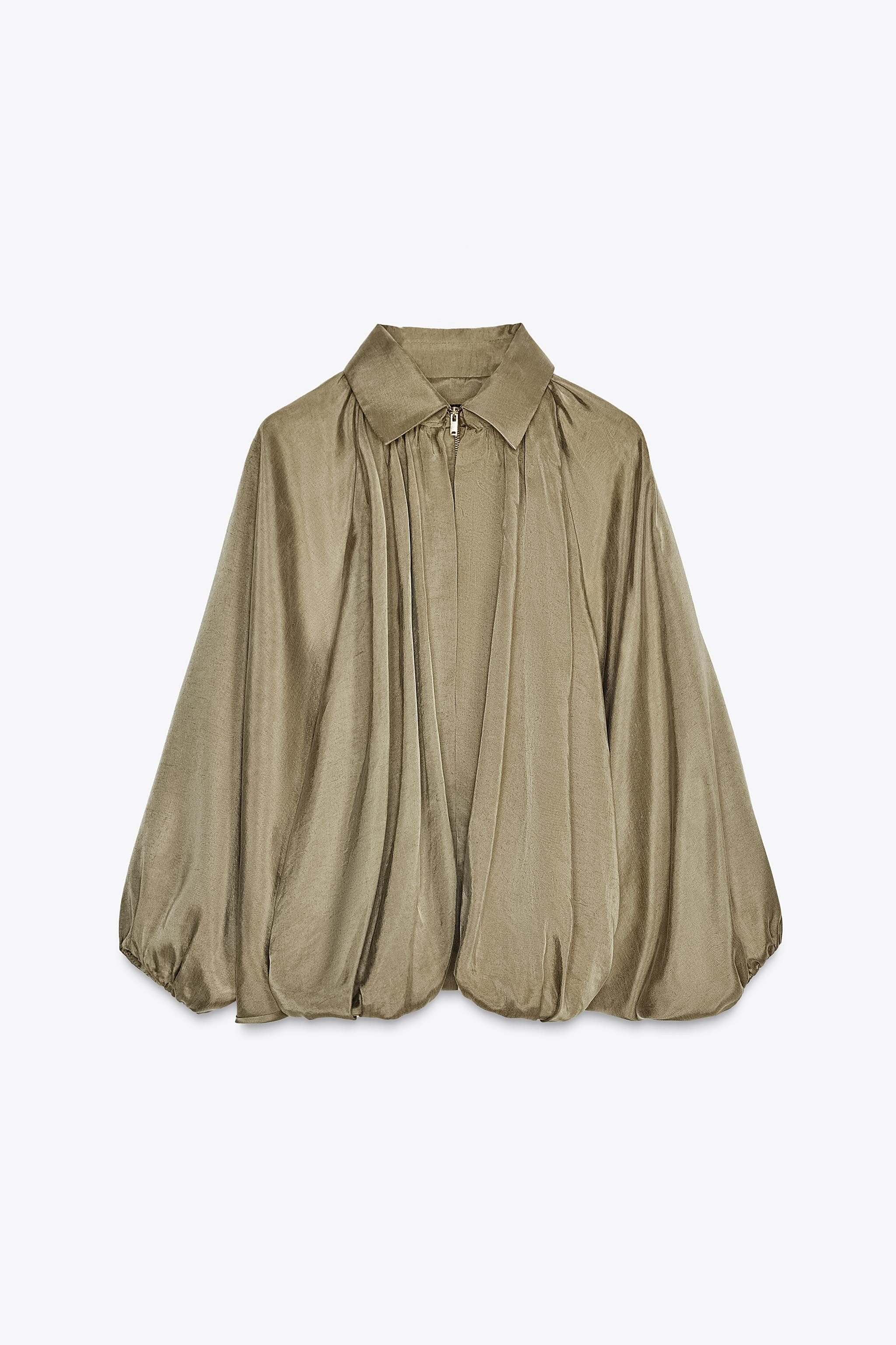 ZARA WOMAN COLLECTIONBomber jacket made of lyocell yarn. Lapel collar and long puffed sleeves. Pu... | Zara US