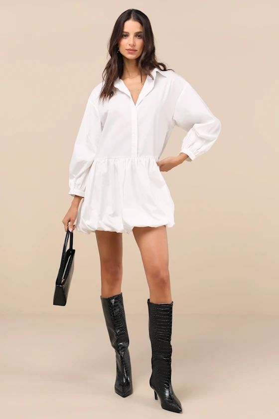 Sophisticated Delight White Collared Bubble Hem Mini Dress | Lulus