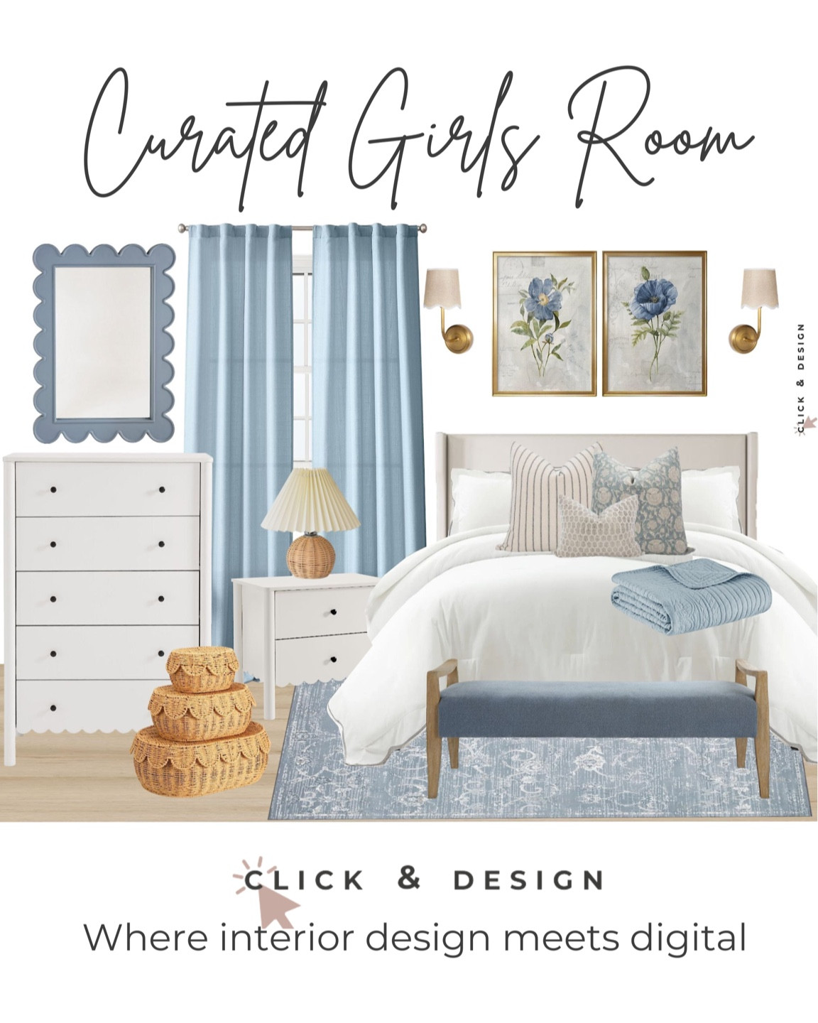 Curated girls room or guest room. French transitional blue.

#girlsroom #bedroom #french #blue