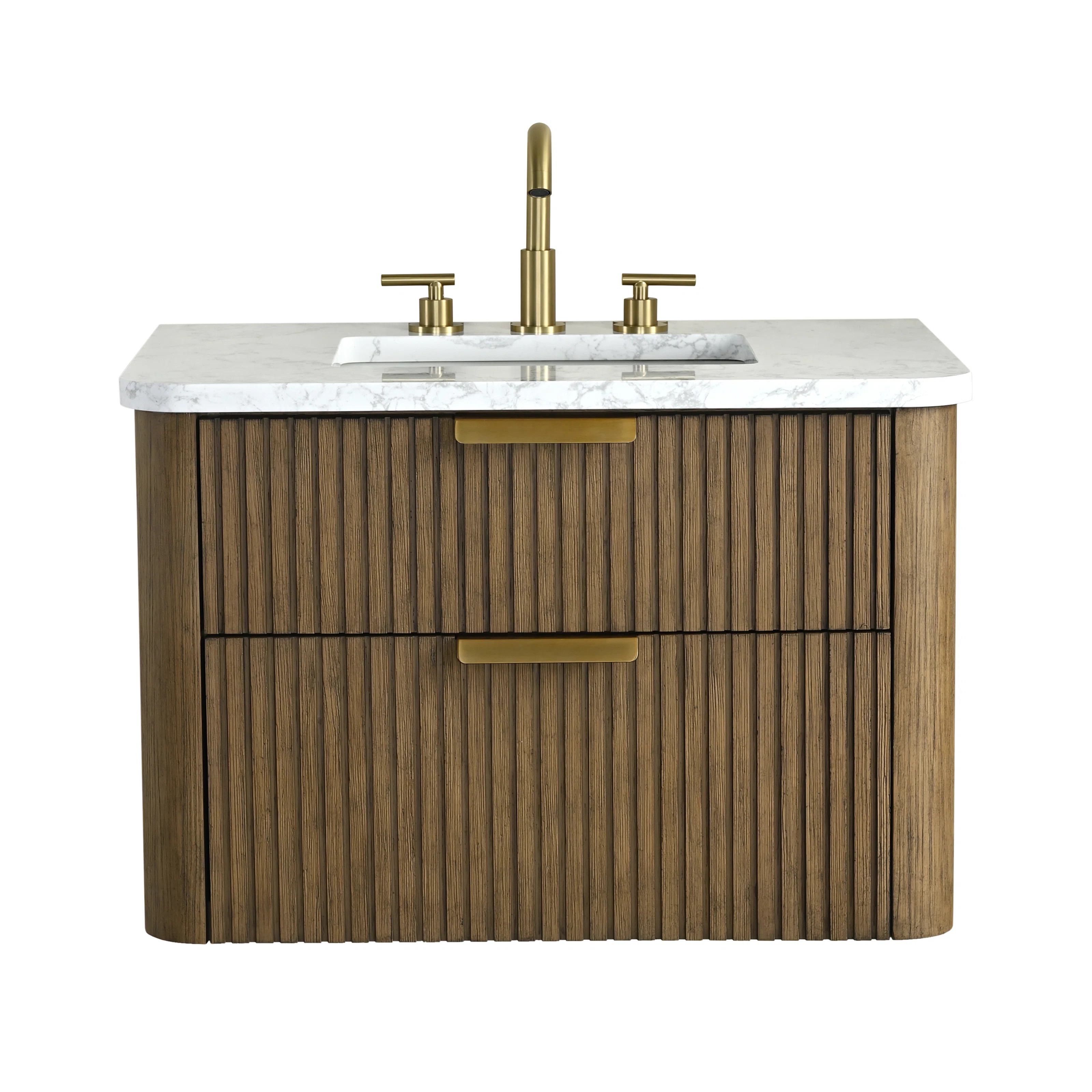 Liljan 30'' Wall-Mounted Single Bathroom Vanity with Engineered Stone Top | Wayfair North America