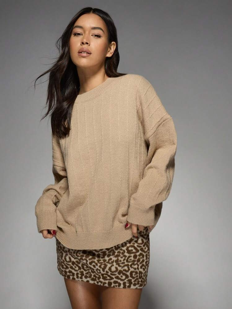 MISSGUIDED Oversized Ribbed Knit Sweater Jumper Cozy Winter Fall Casual Long Sleeve Pullover Warm Soft Loungewear Basic Essential | SHEIN