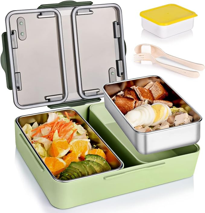 Stainless Steel Bento Box (Large) - 2 Compartment Metal Lunch Box for Teens & Adults, Removable T... | Amazon (US)