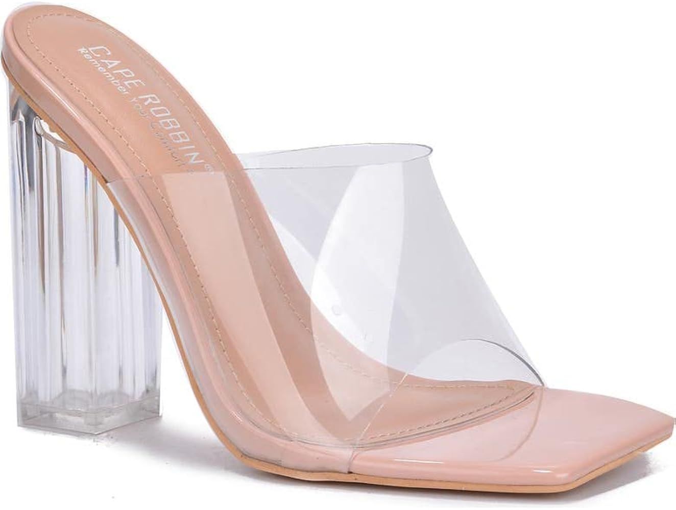 Cape Robbin Edna Clear Chunky Block High Heels for Women, Transparent Open Toe Mules Shoes Heels for | Amazon (US)