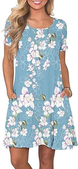 FZ FANTASTIC ZONE Women's Casual Summer T Shirt Dresses Short Sleeve Swing Dress with Pockets | Amazon (US)