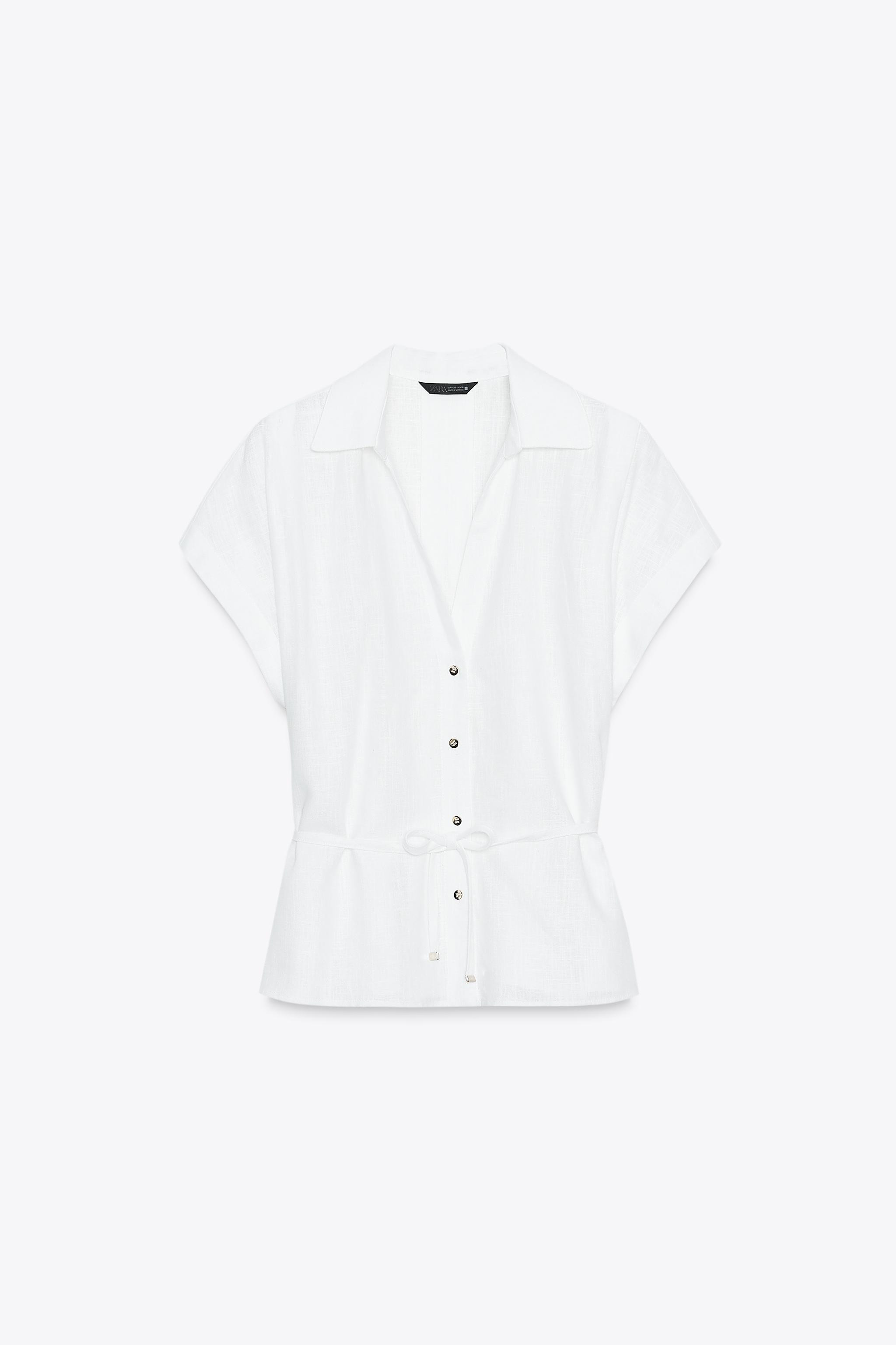 LINEN BLEND BELTED BLOUSE | Zara UK