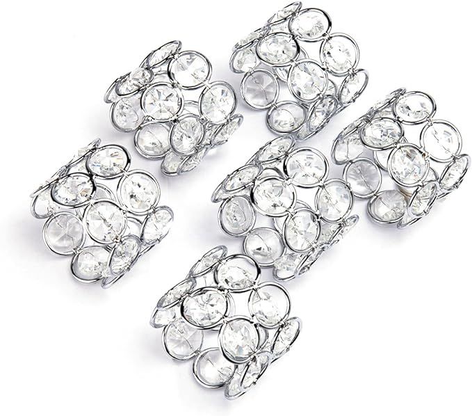 Feyarl Set of 6 pcs Handmade Napkin Rings Sparkly Crystal Beads Table Dinner Napkin Holders for W... | Amazon (US)