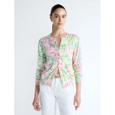 Free Assembly Women s Classic Cardigan Sweater with Long Sleeves Lightweight Sizes XS-4X | Walmart (US)