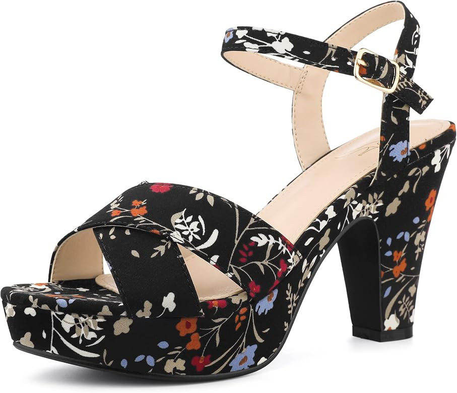 Perphy Platform Heel Slingback Floral Heels Sandals for Women | Amazon (US)