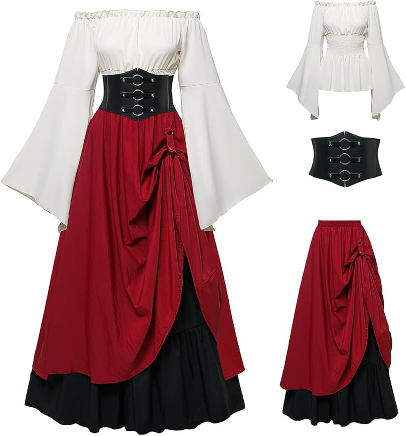 Renaissance Costume Women Ren Faire Medieval Dress for Women with Corset Fairy Costume Halloween | Amazon (US)