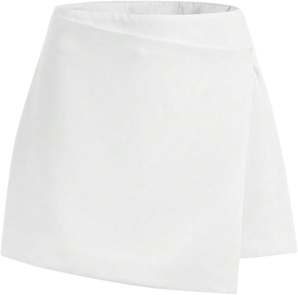 WDIRARA Women's Wrap Short Skirt Work Office Asymmetrical Hem Solid A Line Skirts | Amazon (US)