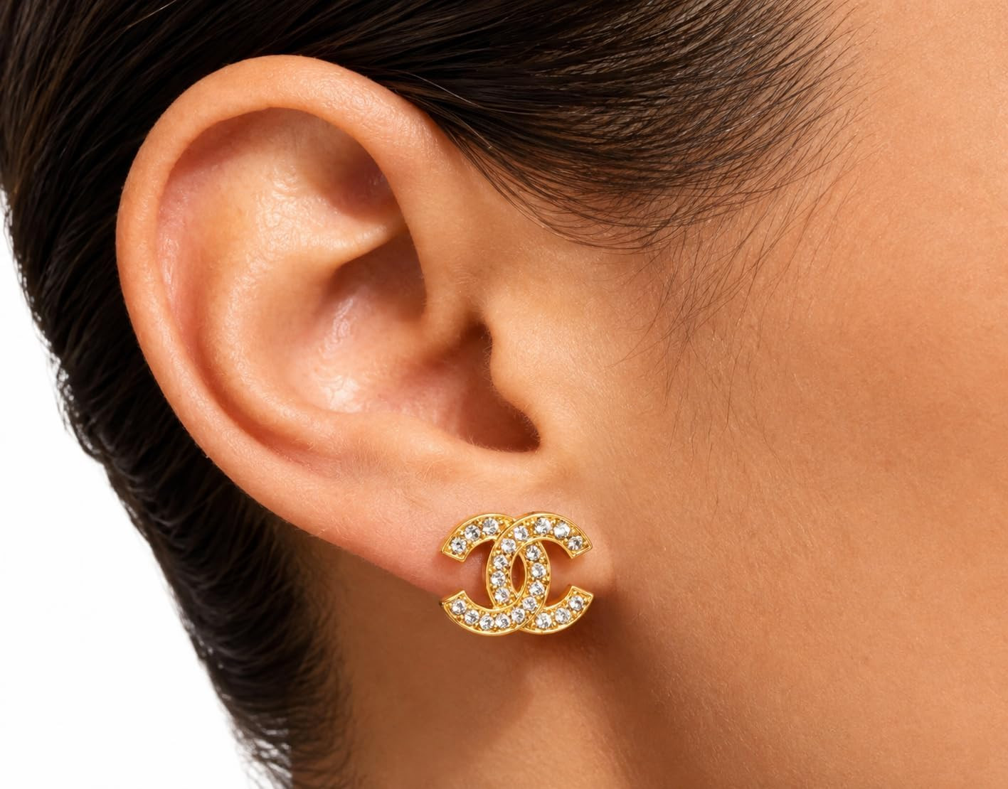 18K Gold Plated Brass Designer Letter C Crystal Stud Earrings | Amazon (US)