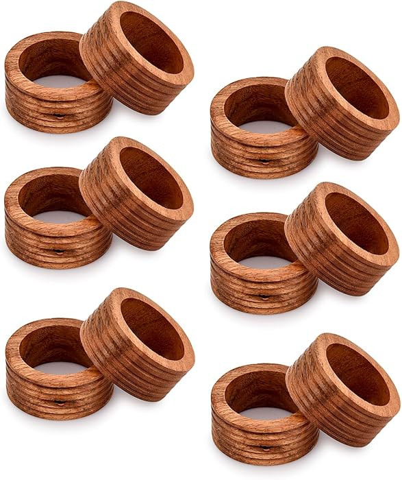 NIRMAN Napkin Ring Acacia Wood Set of 12, Wooden Napkin Rings Artisan Crafted in India, Tabletop ... | Amazon (US)