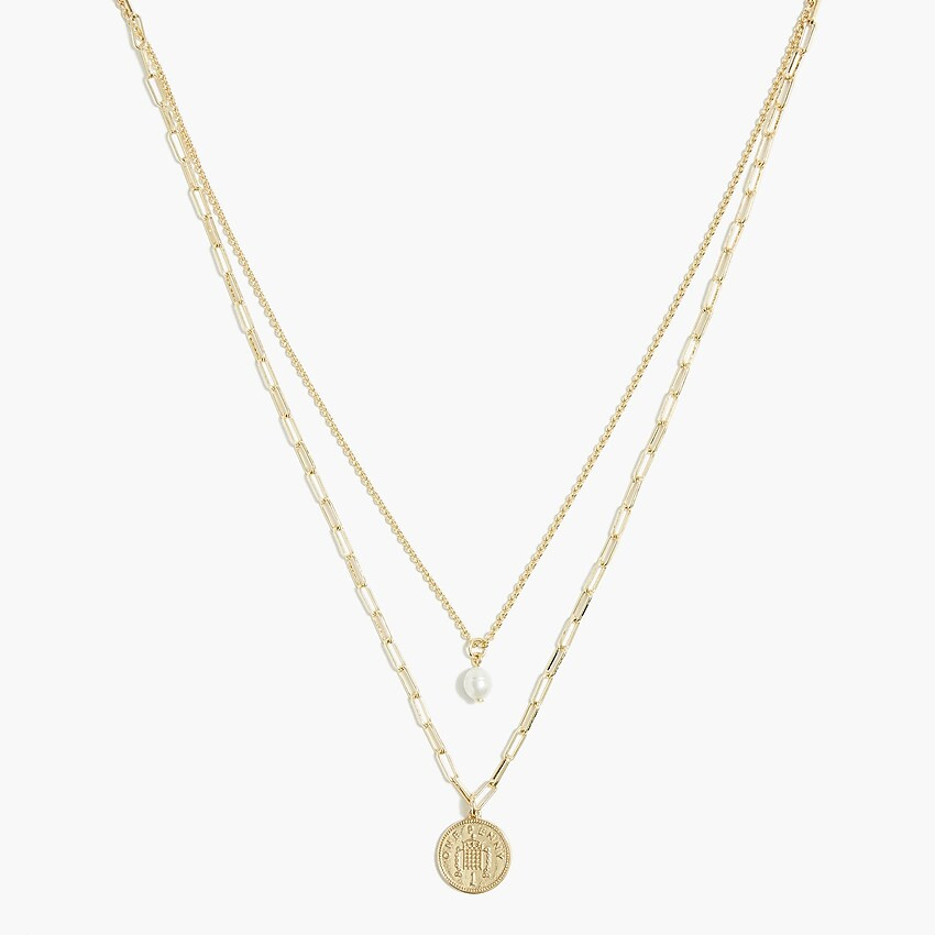 Layering necklace with pearl and coin pendant | J.Crew Factory