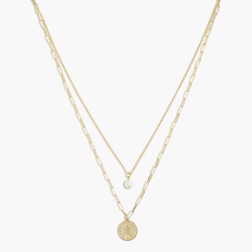 Layering necklace with pearl and coin pendant | J.Crew Factory