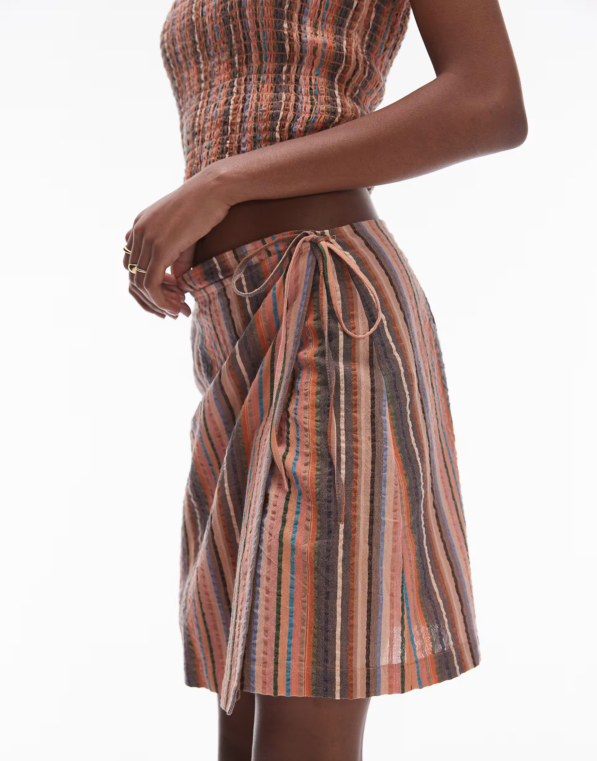 Topshop textured wrap beach skirt in brown stripe | ASOS | ASOS (Global)