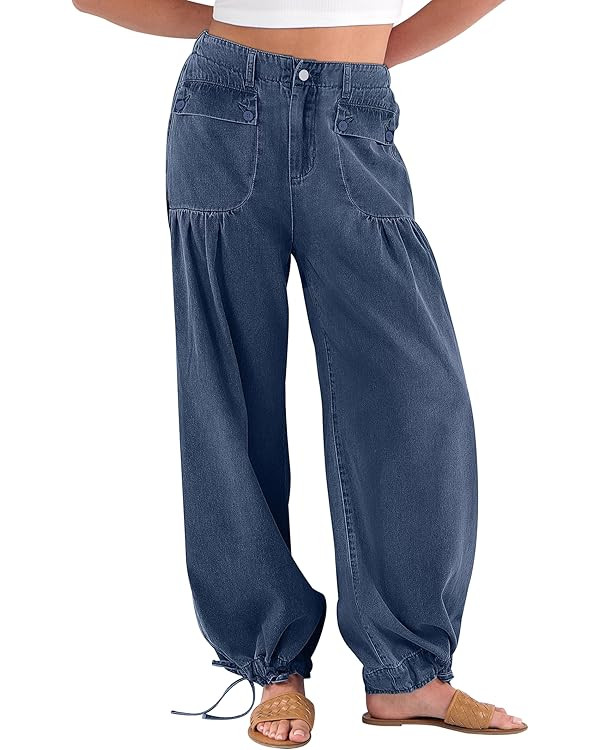 ANRABESS Women's Baggy Jeans 2025 Fashion Mid Rise Tie Ankle Wide Leg Harem Palazzo Denim Pants w... | Amazon (US)