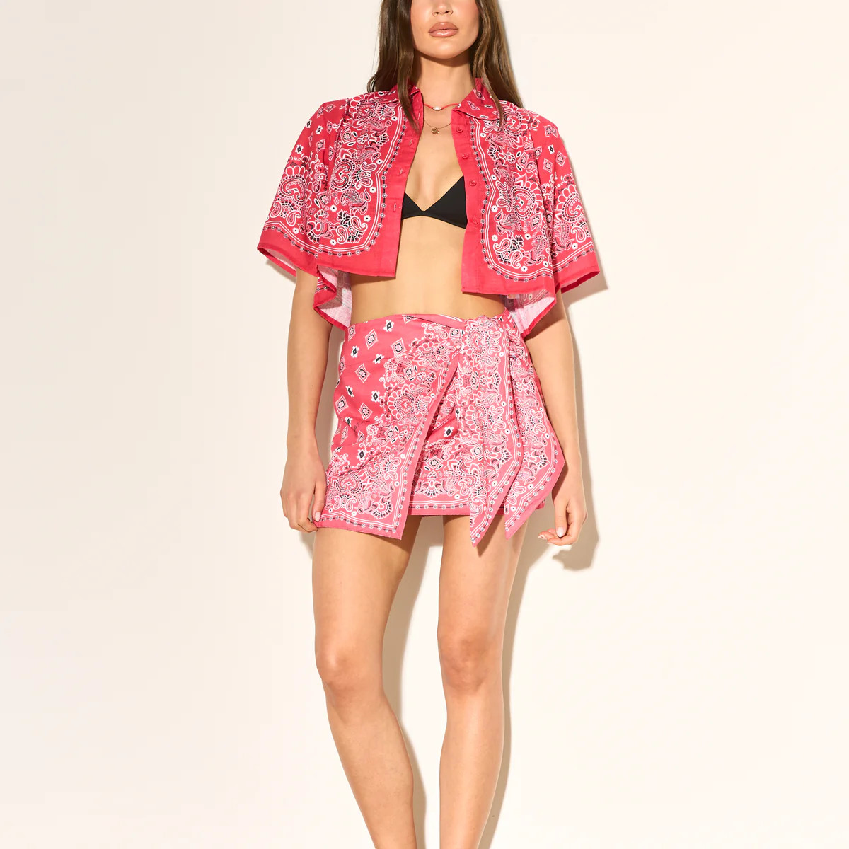 BANDANA PRINT Red Cropped Shirt | Noughts and Kisses