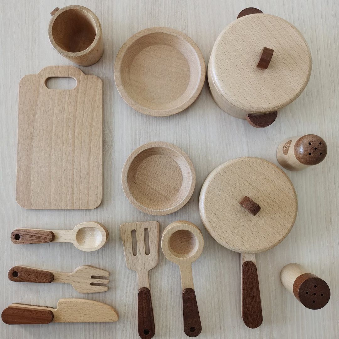 Wood Pots Pans Toywooden Kitchen Set Toymontessori Play - Etsy | Etsy (US)